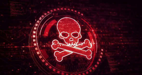 Skull pirate and online cyberattack symbol digital concept