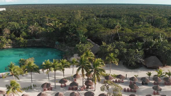 Tropical Landscape Aerial View of Paradise Beach Sea Bay and Lagoon Mexico