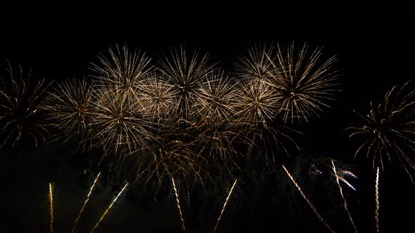 Long Time Seamless Loop of Real Colourful Fireworks Festival Display at Night During National