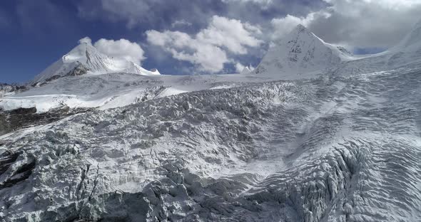 Aerial footage of fossil glacier in tibet, China