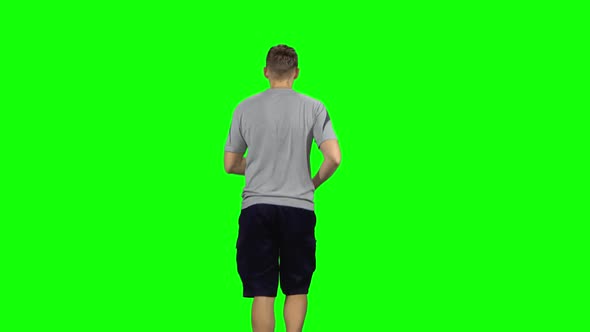 Man Goes Then Starts To Run, Chroma Key. Back View