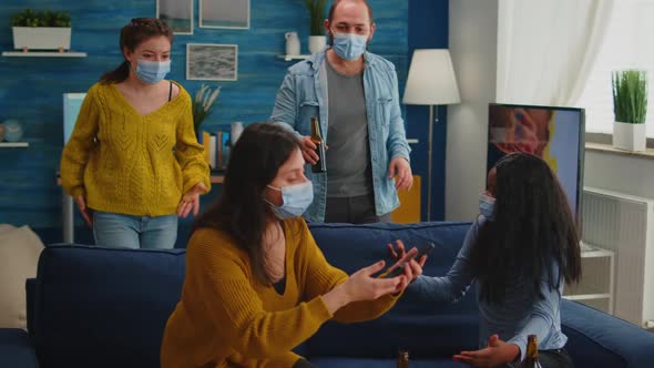 Multiracial Friends Taking Selfie with Face Masks During Covid 19 Outbreak