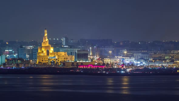 Doha Skyline with the Islamic Cultural Center Timelapse in Qatar Middle East