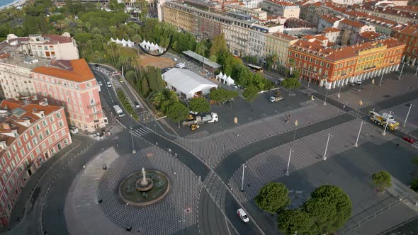 Drone view of The Place Massena, a historic square in Nice, French Riviera