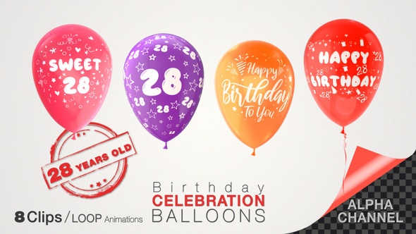 28th Birthday Celebration Balloons / Twenty-Eight Years Old alt