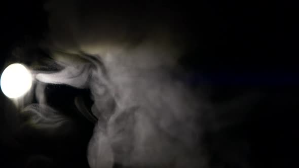 Slow Motion of White Abstract Smoke Fog Steam Cloud Mist on Black Background