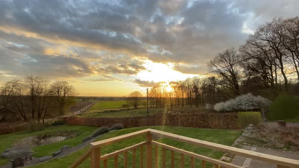 Beautiful vista sunset on the green field