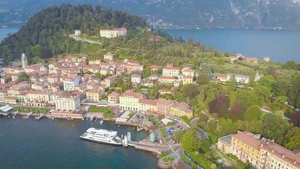 Aerial View. Bellagio, a City in Italy on Lake Como. Beautiful Landscape with Mountains