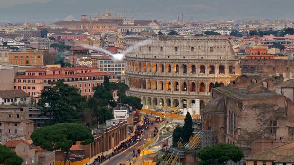 View of Colosseum, Shot From Terrazza Delle Quadrighe in Rome, Italy