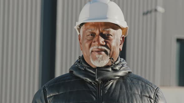 Portrait of Elderly African American Confident Man Professional Engineer Construction Worker in