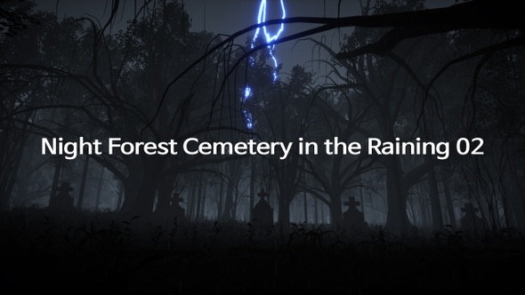Night Forest Cemetery in the Raining 02