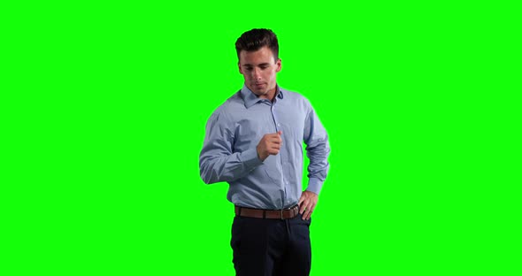 Animation of a Caucasian man in suit talking in a green background