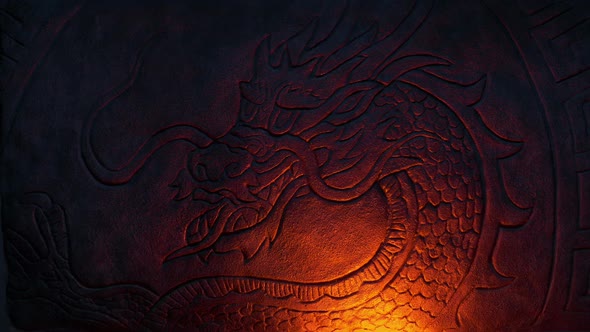 Chinese Dragon Rock Carving In Fire Light