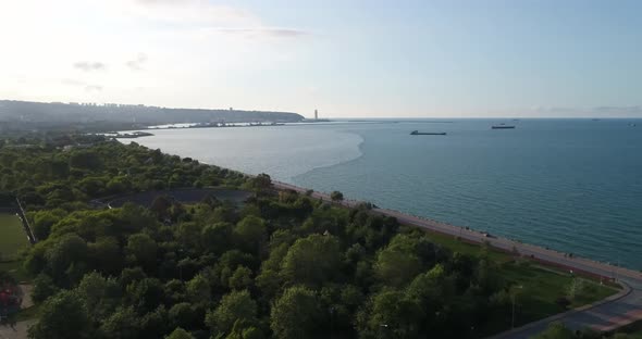 Sea Park And Boat Aerial View