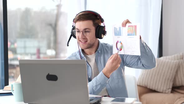 Man Have Business Meeting Via Video Call at Home