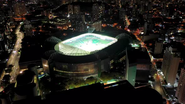 Brazilian sports event cityscape at Sao Paulo city at night.