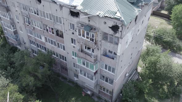 War in Ukraine  a Destroyed Building in the City of Makariv