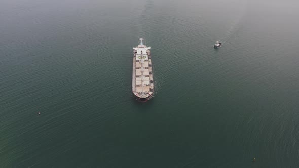 Drone View of the Dry Cargo Ship in Motion