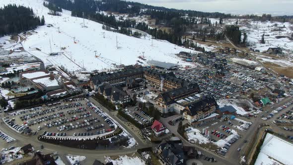 Aerial view of ski and spa complex in Bialka Tatrzanska, Poland