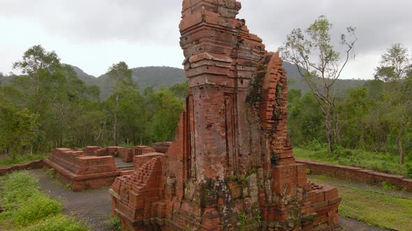 Aerial View of Ruins in the My Son Sanctuary Remains of an Ancient Cham Civilization in Vietnam