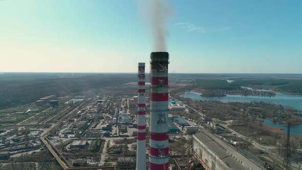 Aerial View of Smoking Chimneys of CHP Plant, Coal-fired Power Station