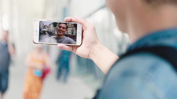 Video Call. Closeup Of Phone Screen With Video Chat