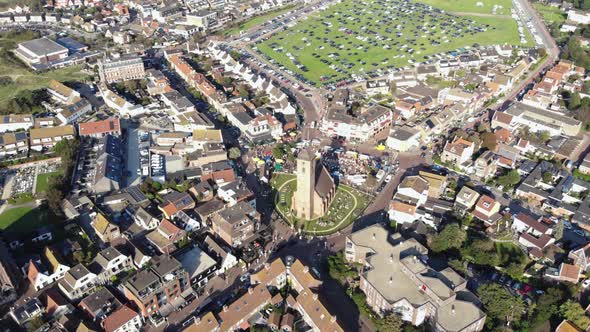 Aerial 4k footage of the small coastal town of Wijk aan Zee in North Holland of the Netherlands