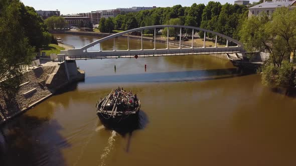 Boat Tartu River Bridge Drone