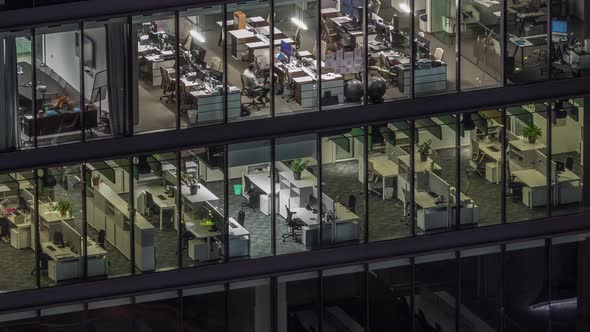 Big Glowing Windows in Modern Office Buildings Timelapse at Night