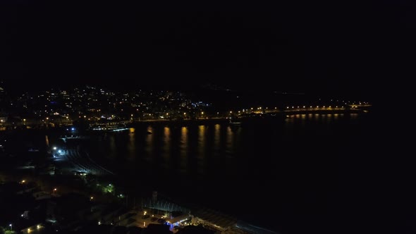 Aerial view of Alithini at night, Syros island, Greece.