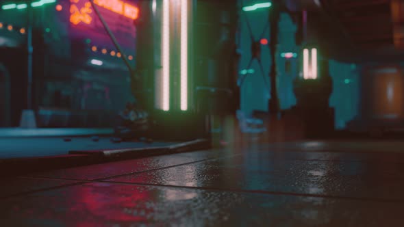 Futuristic Street with Neon Glow at Night alt