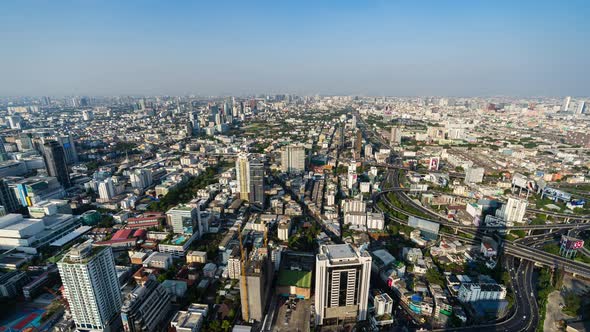 time lapse of Bangkok city downtown skyline and expressway road