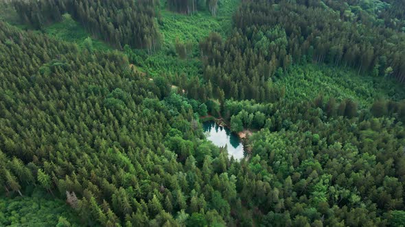 Aerial View of Blue Colored Forest Lake in Poland