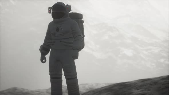 Astronaut on Another Planet with Dust and Fog