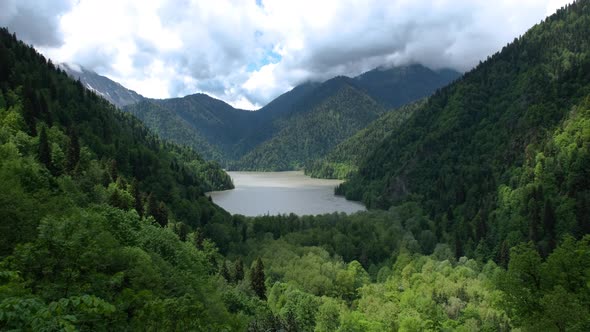 Landscape View of Mountain Lake Riza in Abkhazia