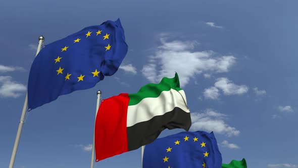 Flags of UAE and the European Union