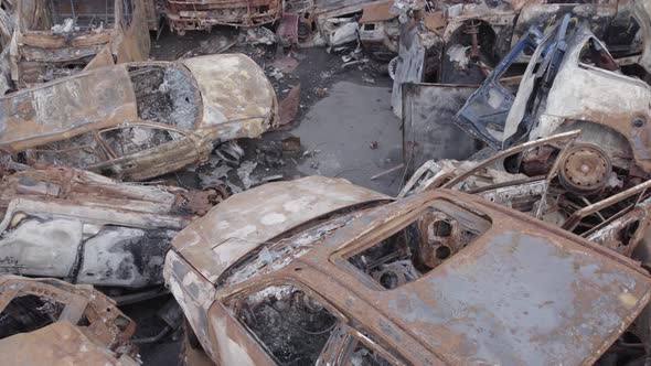 Consequences of the War in Ukraine  Destroyed Cars in Irpin Bucha District