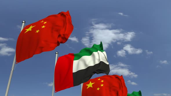 Flags of UAE and China at International Meeting