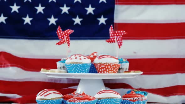 Close-up of decorated cupcakes with 4th july theme