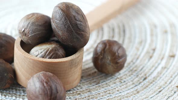 Ground Nutmeg on Table Close Up 