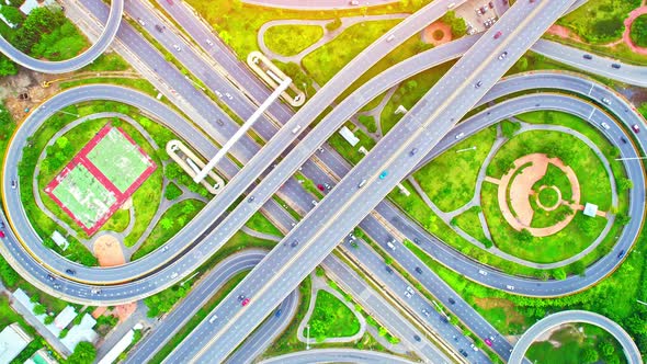 4K : Aerial view and top view of traffic on city.