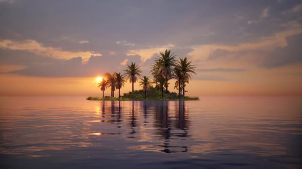 island in the middle of the sea. sunset alt