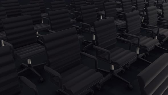 Multiple Desk Chairs In A Row Isolated In Dark Background 4k
