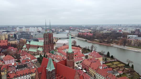 Cityscape of Wroclaw Panorama in Poland Aerial View