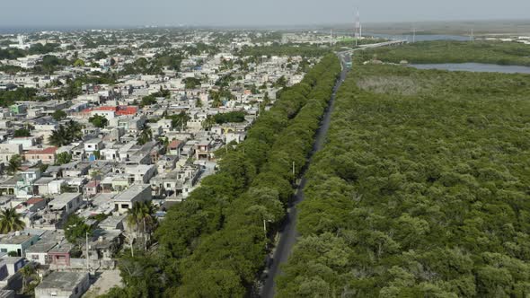 Aerial view of Puerto Progreso city limits, Yucatan, Mexico