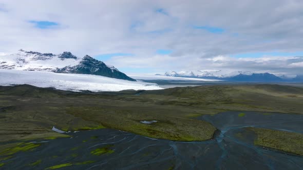 Aerial View of the Glaciers and Snowy Mountains in Iceland