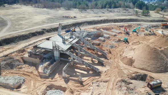 AERIAL: Tractors and Heavy Machinery Finishes Up Demolishion of National Stadium in Vilnius