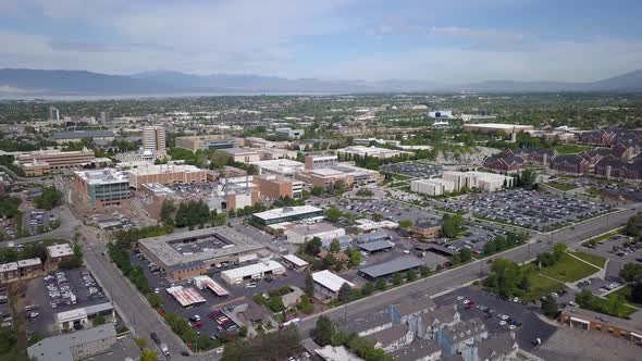 Aeraial view flying over Brigham Young University campus