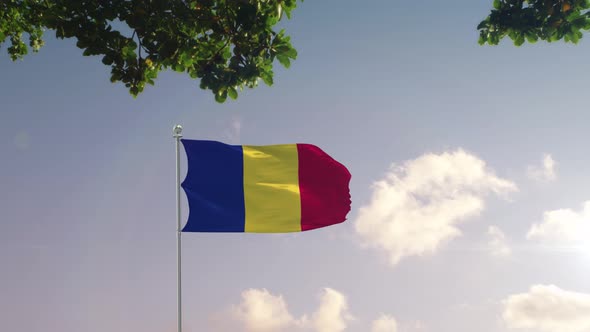 Romania Flag With  Modern City 