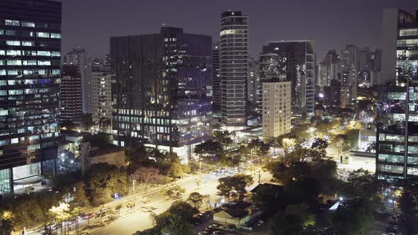 Time lapse of buildings illuminated at night, Sao Paulo, Brazil